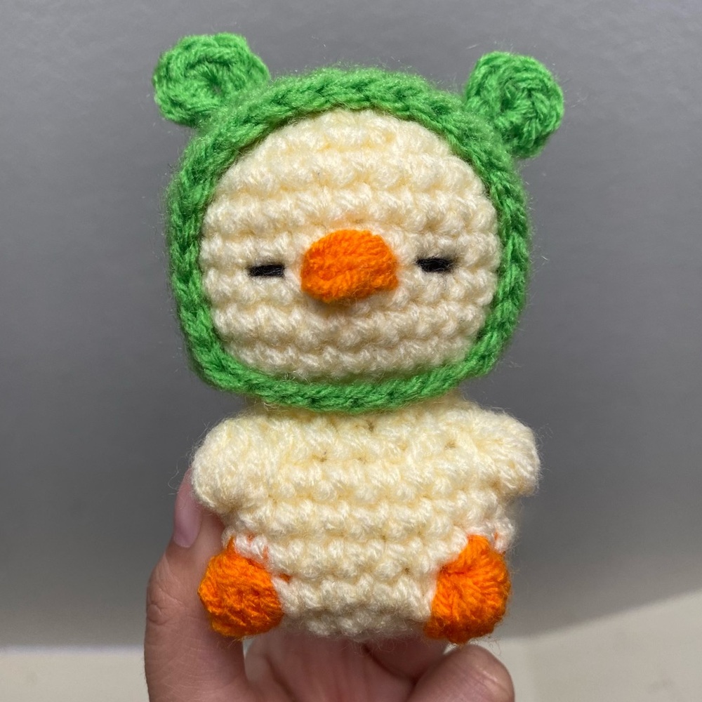 Amigurumi Baby Chick with Frog Hat Crochet Plushie
